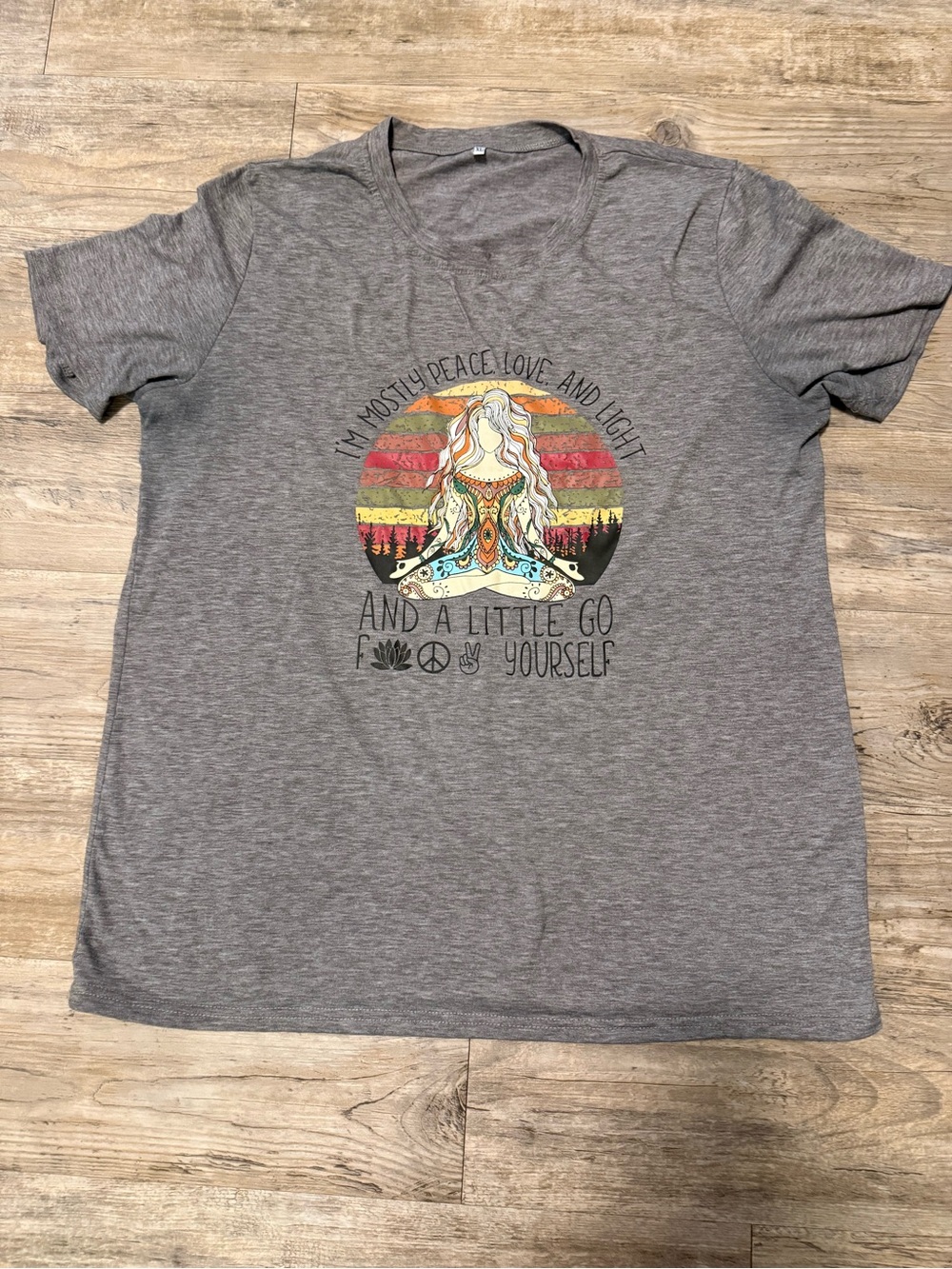 Gray Graphic Yoga Girl Tee - Peace, Love & Light